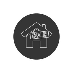 House Sold Vector Line White Icon - Architecture Concept - Isolated On White Background