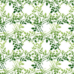Seamless  pattern of plant branches with green leaves