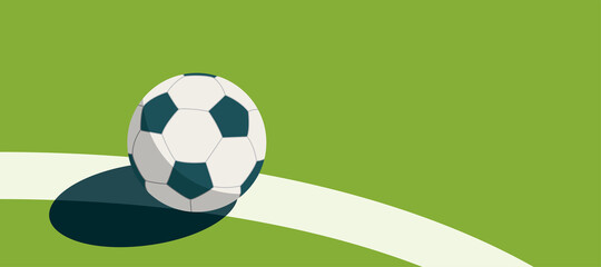 soccer ball standing near the center line on the green field