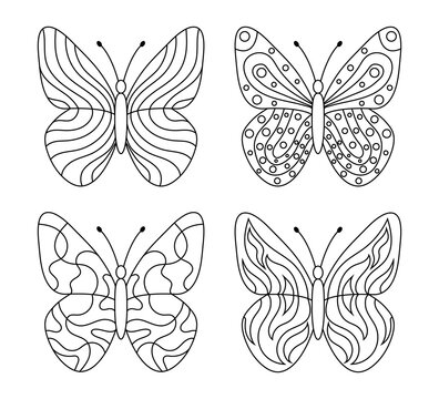 Vector drawing of butterflies for coloring book