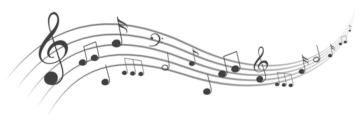 Music notes wave isolated, group musical notes background – stock vector