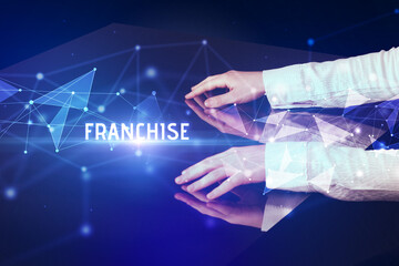 Businessman touching huge screen concept