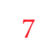 editable vector number  7 seven in red color, typography in minimal design