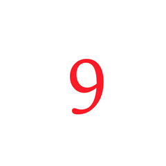 editable vector number 9 nine in red color, typography in minimal design