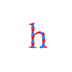 text letter h vector with cuts of two inks