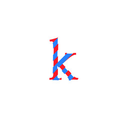 text letter k vector with cuts of two inks