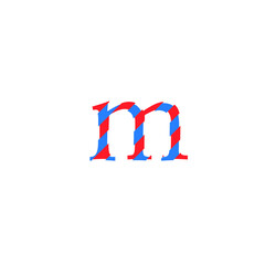 text letter m vector with cuts of two inks