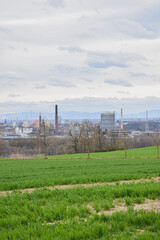 Fototapeta na wymiar City panorama of industrial city Ostrava. Power plant at background