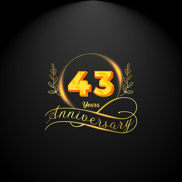 Elegant golden 43 years anniversary logo template. luxury retro vintage style. vector illustration