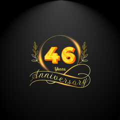 Elegant golden 46 years anniversary logo template. luxury retro vintage style. vector illustration