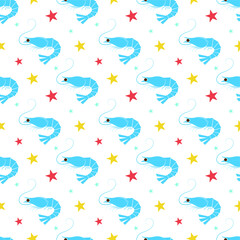 Seamless pattern shrimp, vector illustration.