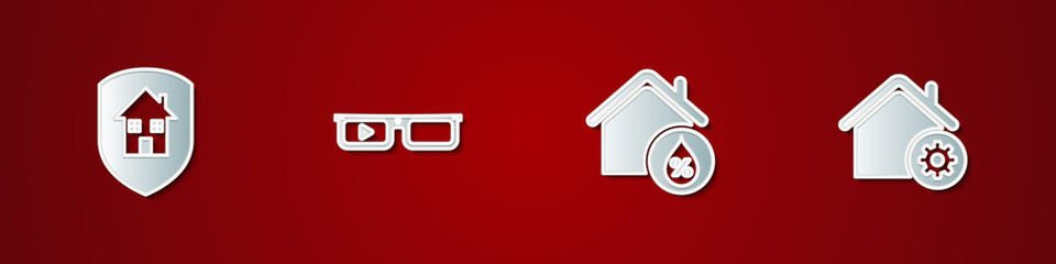 Set House under protection, Smart glasses, humidity and home settings icon. Vector