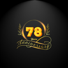 Elegant golden 78 years anniversary logo template. luxury retro vintage style. vector illustration