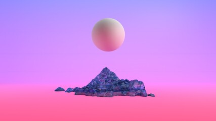 Conception abstraite de sphères colorées. Illustration futuriste pour le fond. Iceberg 3d Rener, science-fiction, paysage, métal, liquide, géométrie.