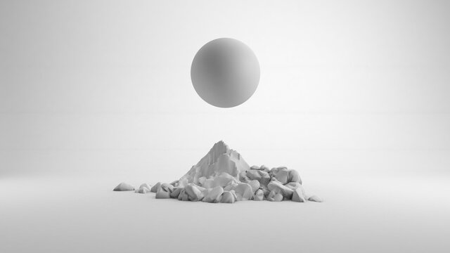 Dise&ntilde;o Abstracto de esferas coloridas. Ilustraci&oacute;n futurista para fondo.  Rener 3d iceberg, sci fi, paisaje, metal, liquido, geometr&iacute;a.