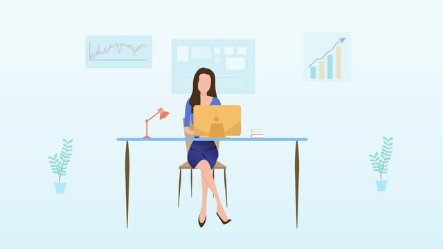 2D Motion graphics, office workers sitting at desks and communicating.