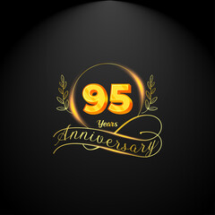 Elegant golden 95 years anniversary logo template. luxury retro vintage style. vector illustration
