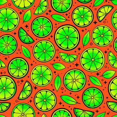 bright pattern of citrus slice in an acidic palette