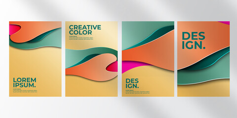 Obraz premium Abstract cover 3d paper art vector illustration set. colorful background cover. rochures, posters, covers, notebooks, magazines, banners, flyers and cards.