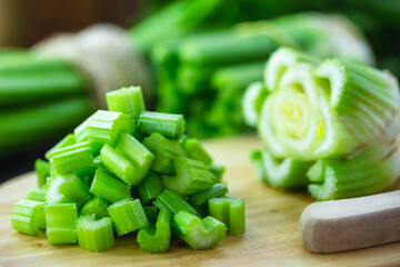 sliced ​​celery, healthy cooking ingredient, sliced ​​vegetable pieces