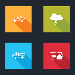 Set Wind and rain with snow, Storm, and Tornado swirl icon. Vector