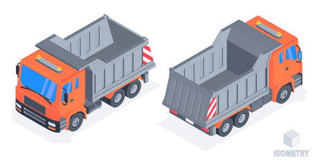 Dump truck. Isometric vector illustration in flat style on a white background.