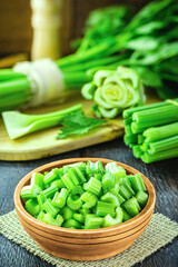sliced ​​celery, healthy cooking ingredient, sliced ​​vegetable pieces