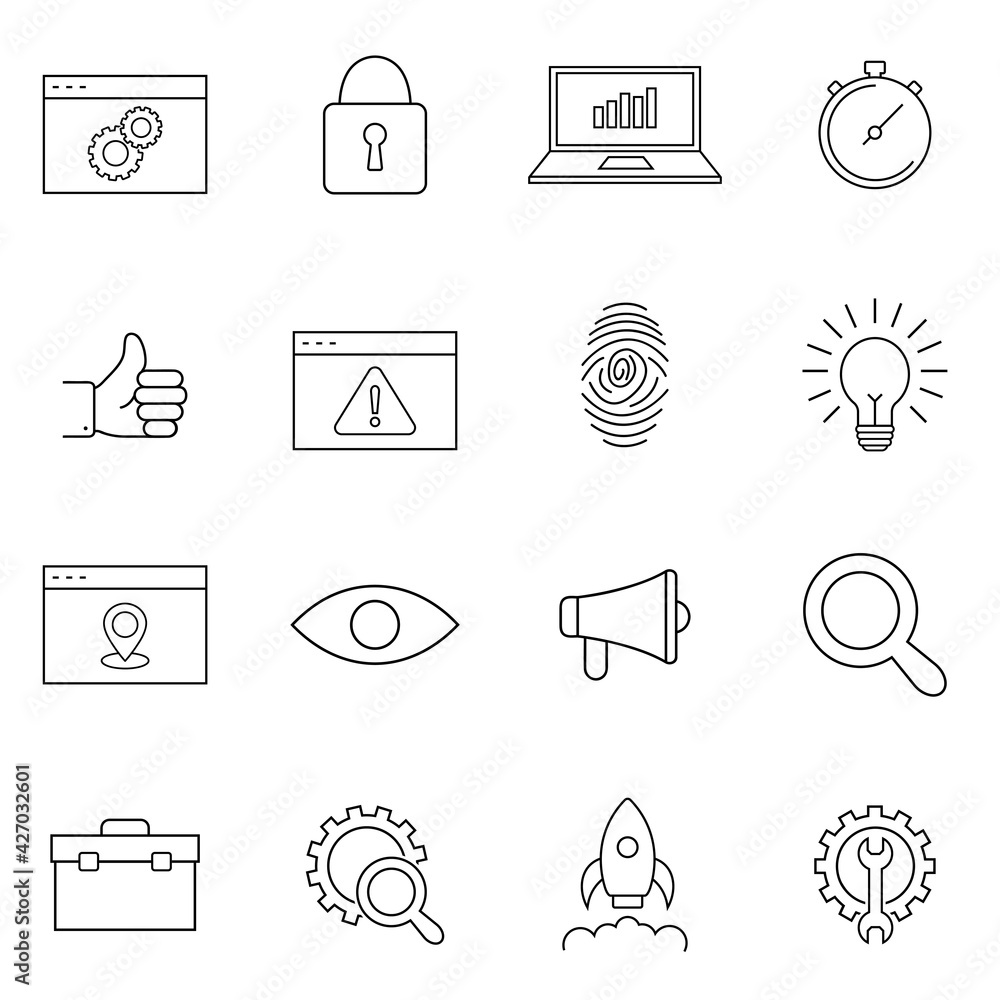 Poster web development line icons set. outline signs. web design, mobile app.