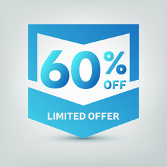 60% Blue Price Tag. Discount 60% OFF Web Button. Special Discount Offer 60% Sale Badge. Eps 10 vector illustration.