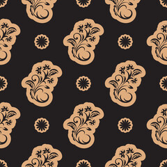 Seamless luxury pattern with flowers and monograms in Simple style. Good for backgrounds and prints. Vector illustration.