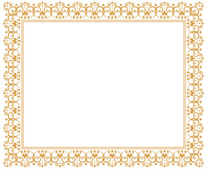 Decorative frame Elegant vector element for design in Eastern style, place for text. Floral golden and white border. Lace illustration for invitations and greeting cards.