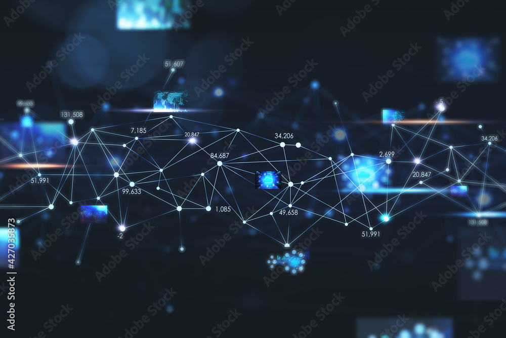 Poster digital interface with chain link that illustrates social network