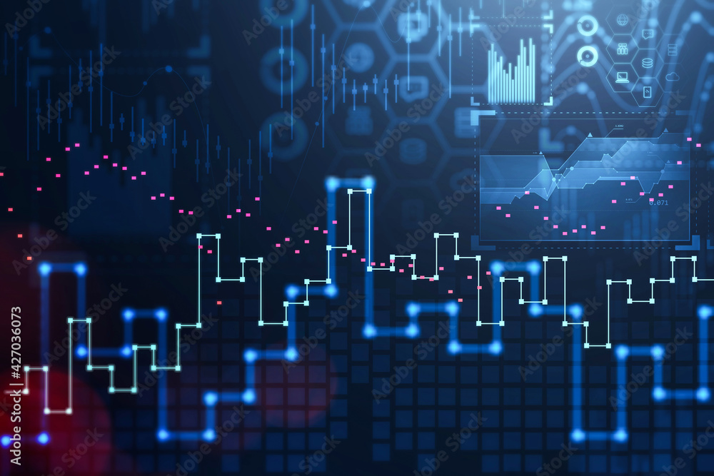 Aufkleber graph changes lines and bars with network icons