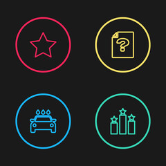 Set line Car wash, Ranking star, Unknown document and Star icon. Vector