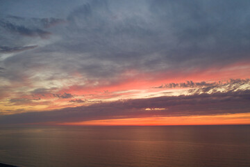 Fototapeta na wymiar Beautiful orange sunset view from drone