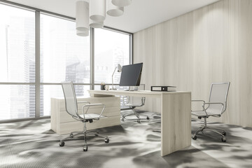 Business consulting room interior with furniture and windows