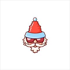 Santa Claus head with Santa red hat and hipster sunglasses isolated on white Christmas background. Santa label or sticker design