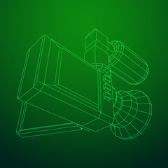 Digital video hand-held camera with rotating screen and external microphone. Wireframe low poly mesh vector illustration.