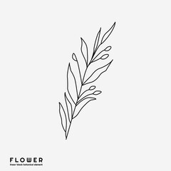 Flower icon on white background, isolated. Floral sign for luxury minimalistic boho design. No fill and thin outlines, plant symbol, garden and greenery with stem. Flower sketch vector illustration