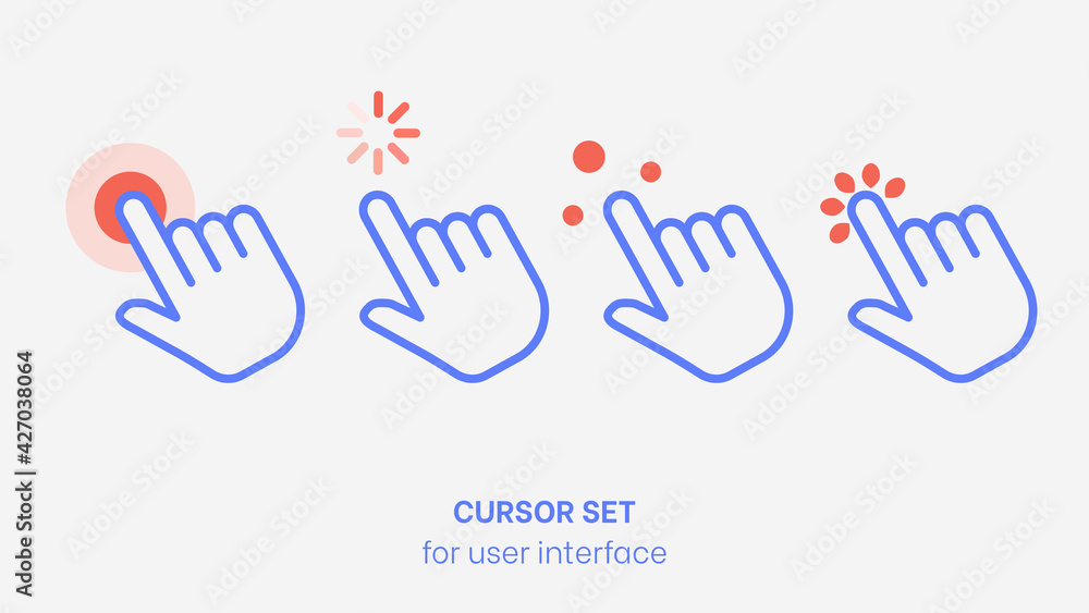 Aufkleber cursor vector set. ui element for navigation. blue computer pointer with red shapes. ui cursor vecto