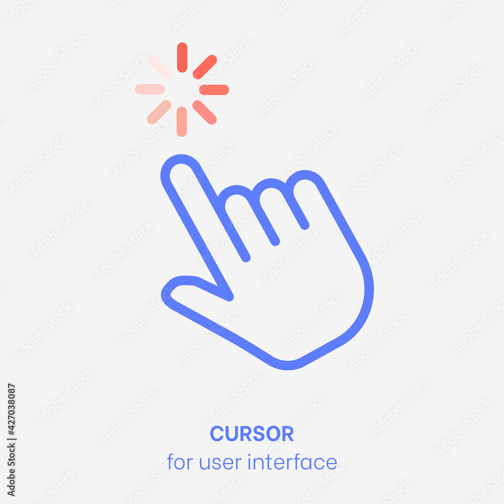 Poster cursor vector set. ui element for navigation. blue computer pointer with red shapes. ui cursor vecto