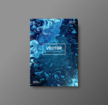 Marble poster vector. Mixture of acrylic paints. Liquid marble texture. Poster design with marble effect for banner, title, cover and print. Modern design artwork for business and flyer. Vivid paints