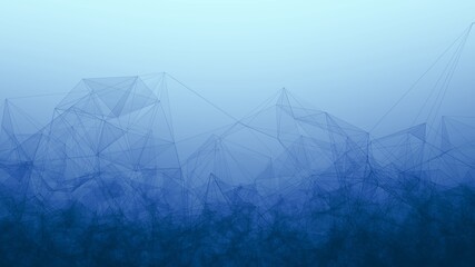 Abstract Plexus Polygon wireframe Shapes 3D Illustration on Blue gradient Full Frame Web Banner Background. Teamwork, technology, and big data concept for the internet of things and live streaming. 