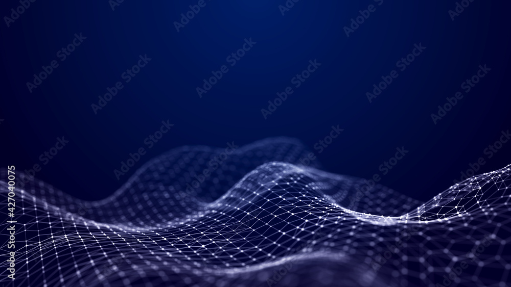 Poster Internet technology network. Abstract blue background. Large amount of data. 3d rendering.
