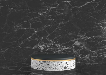 Modern Black granite background and podium show cosmetic product geometric. 3D rendering