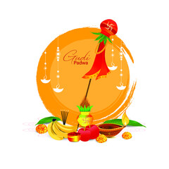 Vector Illustration of Gudi Padwa. New Year Day of Chaitra Month in Hindu calendar celebrated as a Gudi Padwa.