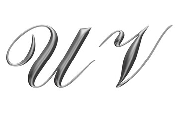 Obraz premium 3d metallic alphabet, letter u v, 3d illustration