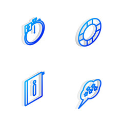 Set Isometric line Lifebuoy, Stopwatch, User manual and Five stars rating review icon. Vector