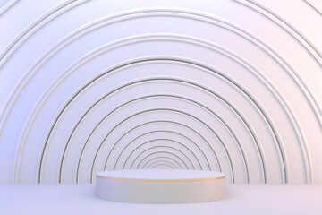 3d rendering. Modern minimalistic mock up  white and gold podium abstract cylinder display.