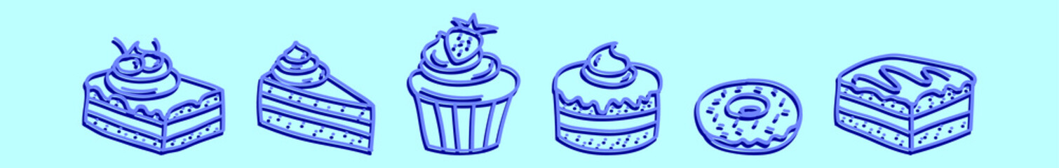 set of cake cartoon icon design template with various models. vector illustration isolated on blue background